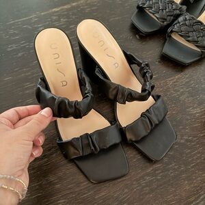 Unisa Black Heels with Ruffled Straps